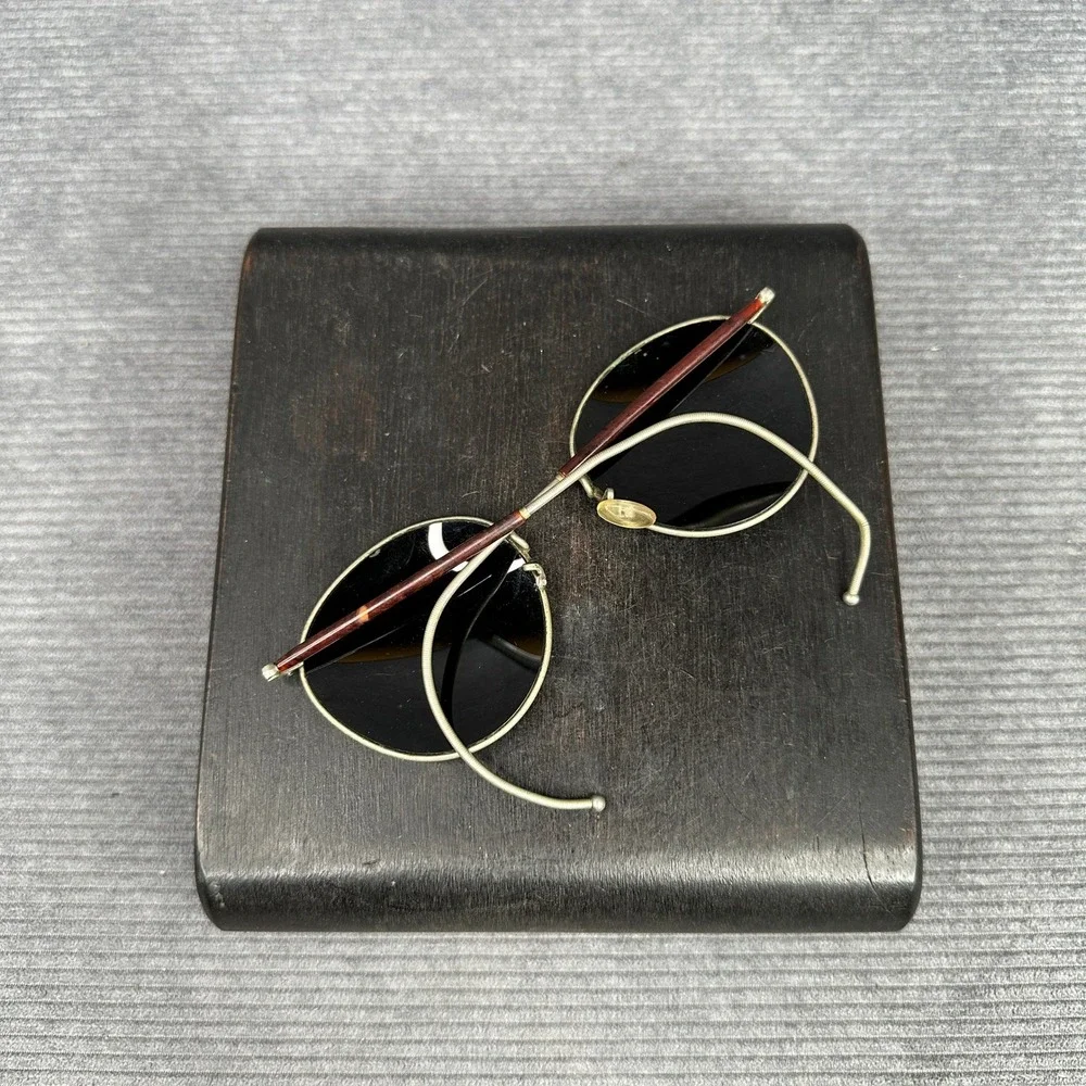 Vintage Round Gold Metal Sunglasses Cable Temples Dark Tinted Lenses Tortoise